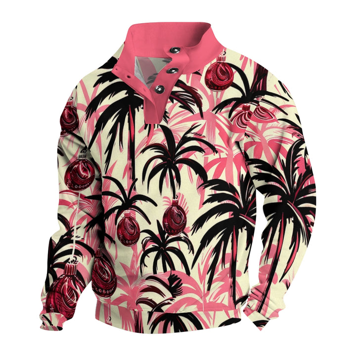 Button Coconut Tree Christmas Ball Casual Long Sleeve Sweatshirt 2410006859