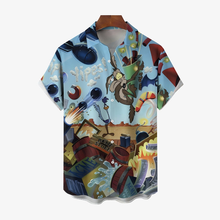 Men's Cartoon Character Bad Wolf Print Short Sleeve Shirt 2412002235