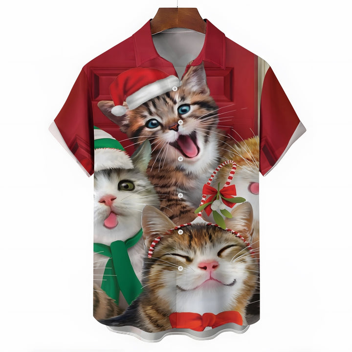 Christmas Cats Casual Short Sleeve Shirt 2410003815