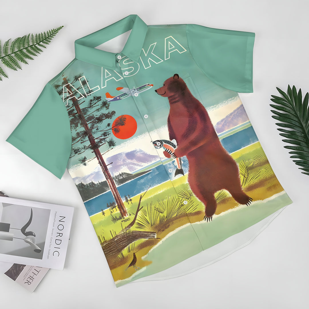Men's Alaska Poster Casual Short Sleeve Shirt 2403000534