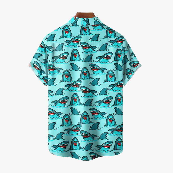 Shark Large Size Cotton and Linen Short Sleeve Shirt