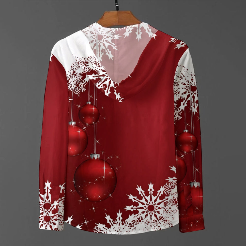 Christmas Trendy Snowflake Graphic Print Long Sleeve Hooded Shirt