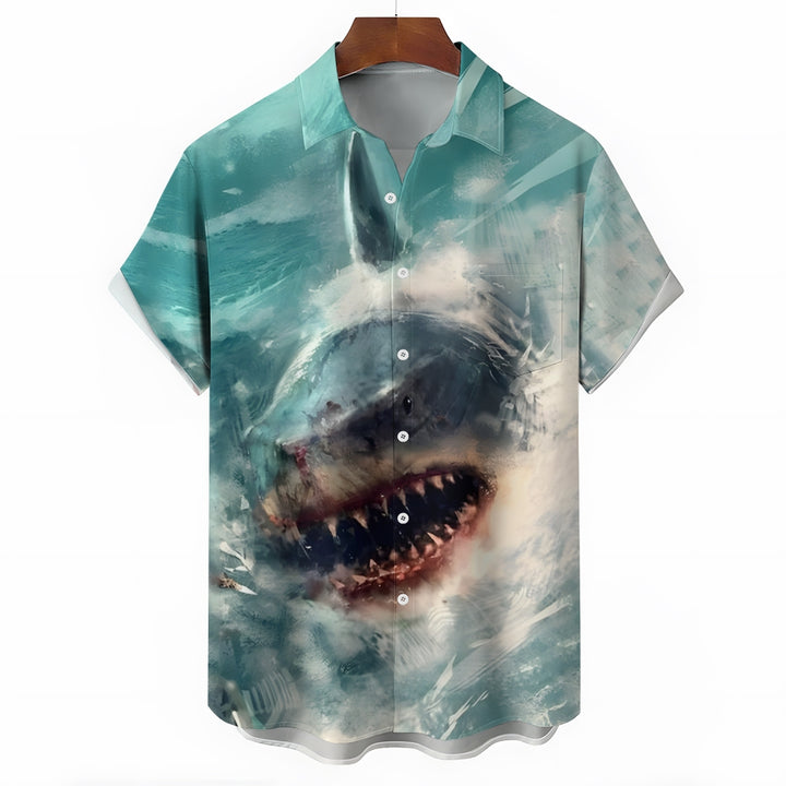 Men's Ocean Shark Casual Short Sleeve Shirt 2410004964