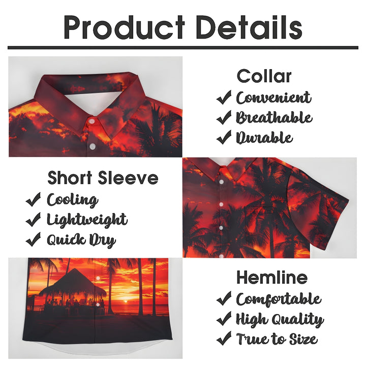 Beach Sunset Print Casual Short Sleeve Shirt 2408002795