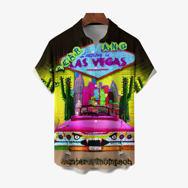 Las Vegas Poster Print Casual Short Sleeve Shirt 2410008349