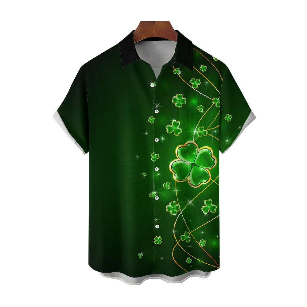 Men's St. Patrick's Day Shamrock Print Hawaiian Shirt Breathable Plus Size Shirts