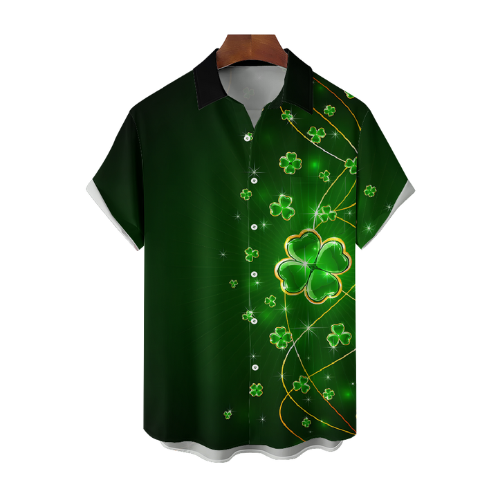 Men's St. Patrick's Day Shamrock Print Hawaiian Shirt Breathable Plus Size Shirts