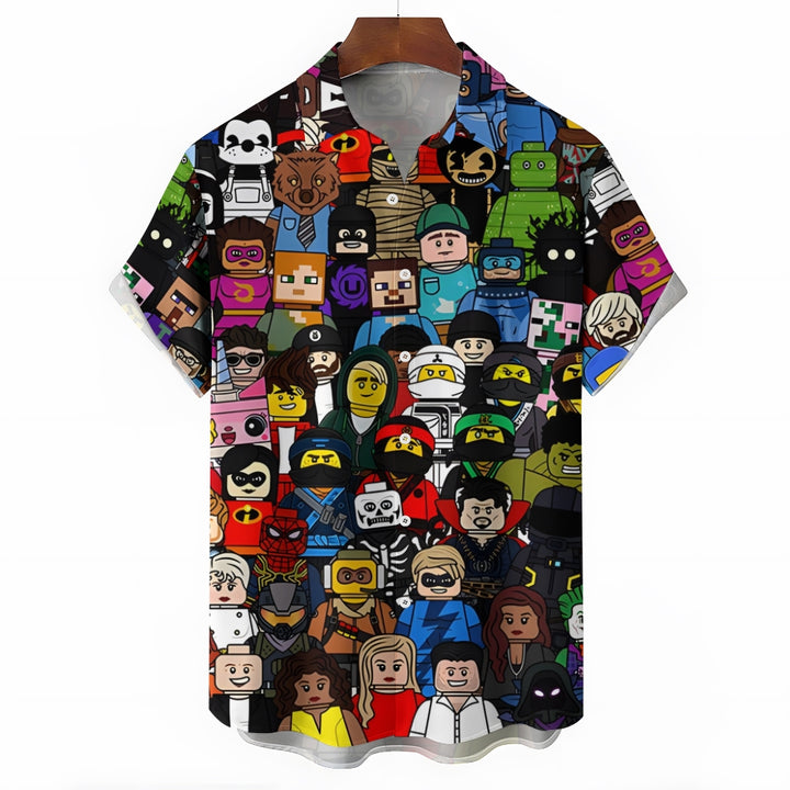 Cartoon Character Geometric Print Short-Sleeved Shirt 2411005743