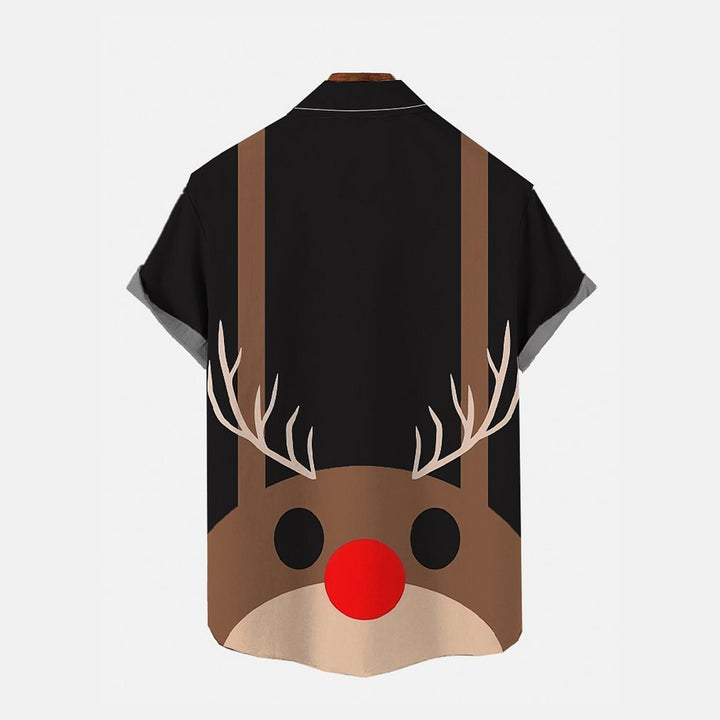 Christmas Elk Costume Printing Breast Pocket Short Sleeve Shirt