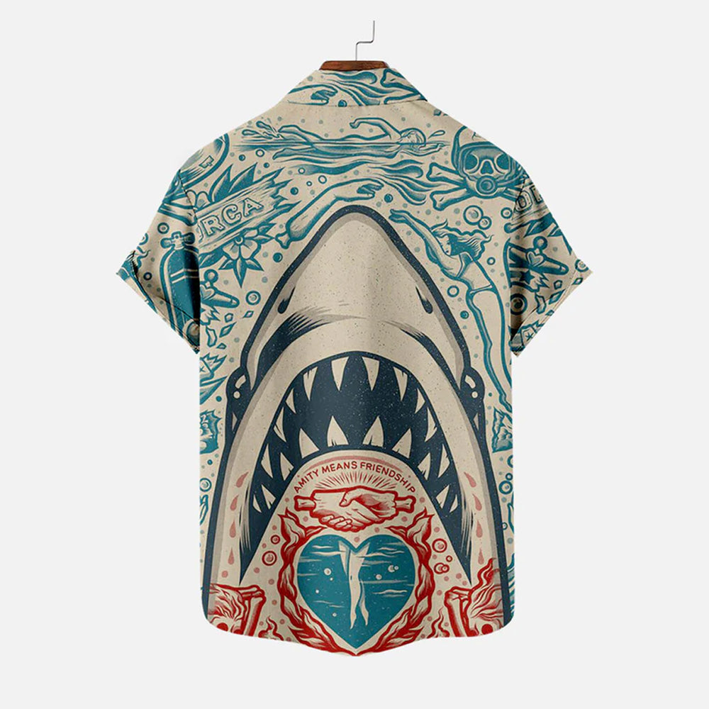 Men's Shark Large Size Casual Short Sleeve Shirt