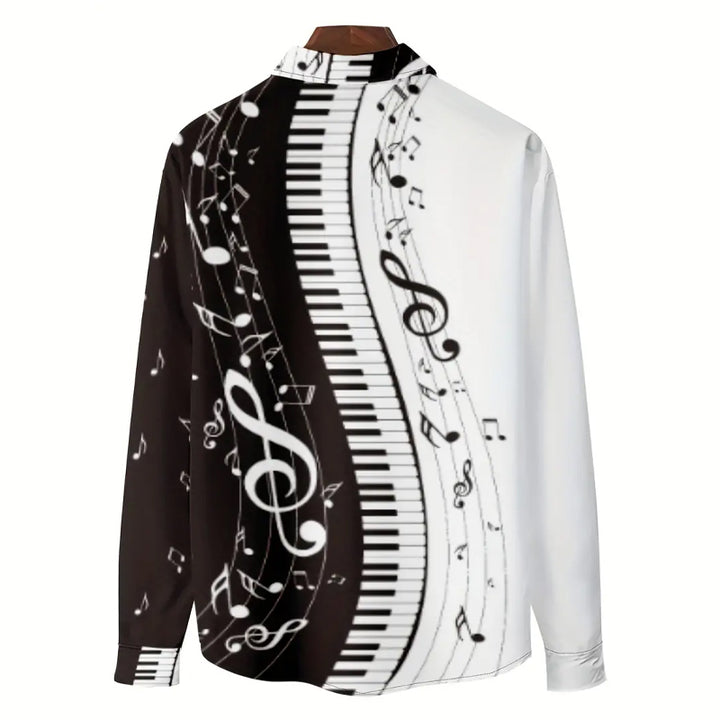 Men's classic musical note print long-sleeved shirt