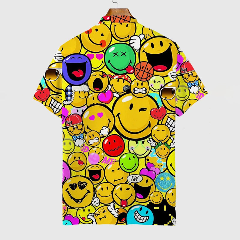 Casual Hawaiian Psychedelic Smiley Face Printing Short Sleeve Polo