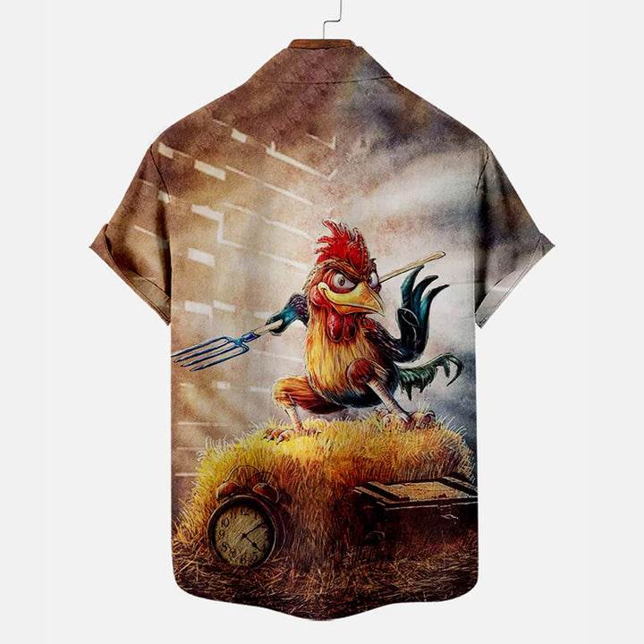 Men's Hawaiian Fun Fighting Chicken Short Sleeve Shirt