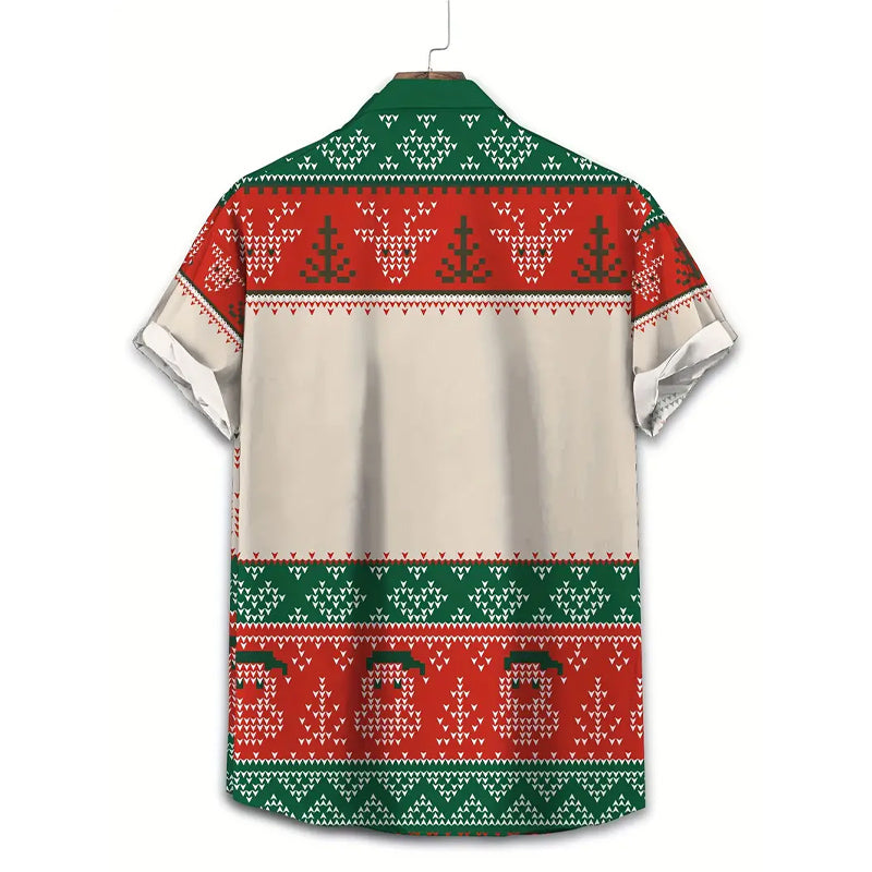 Men's Funny Santa Claus Selfie Print Casual Shirt