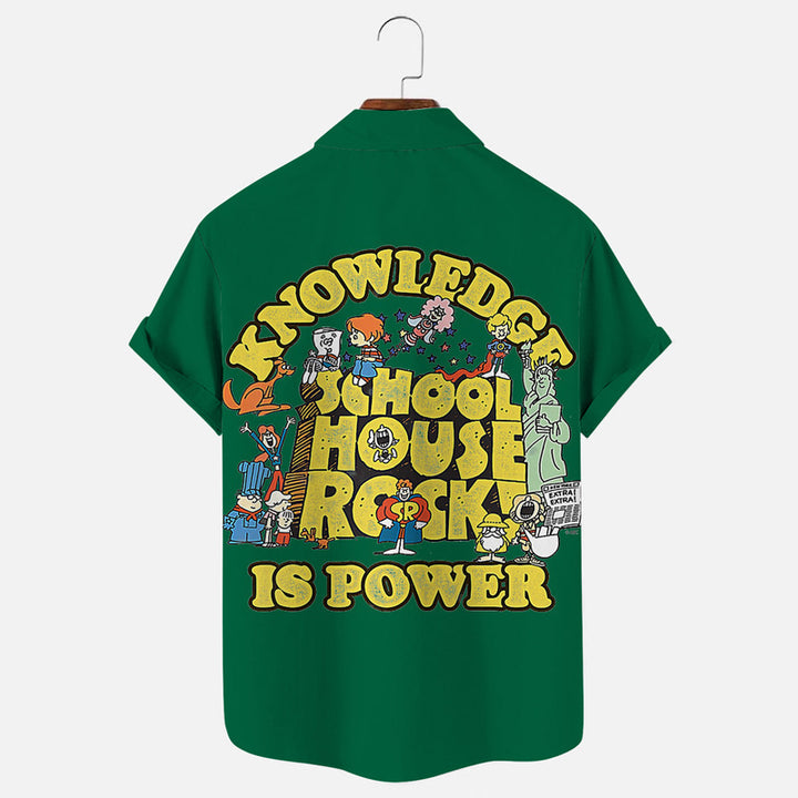 Men's School Rock Knowledge is Power Retro Print Casual Short Sleeve Shirt