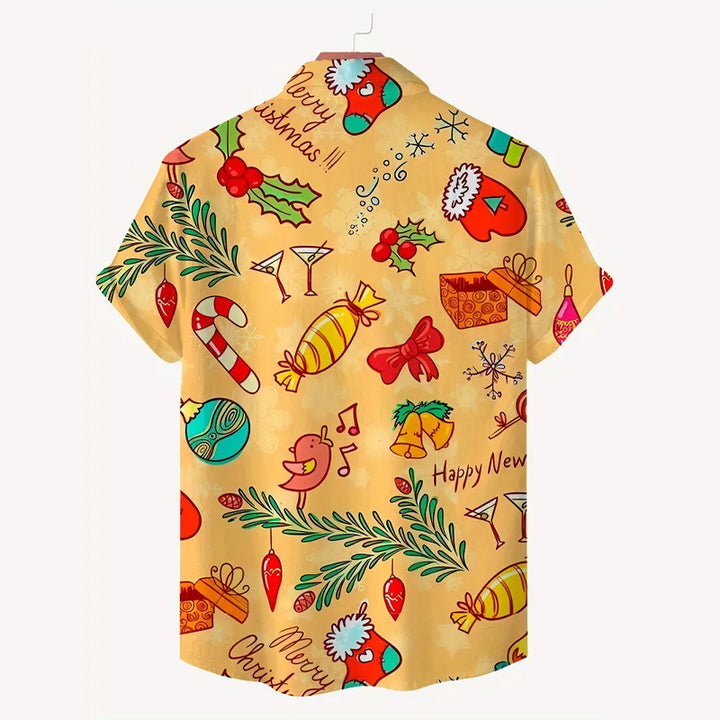 Men's Christmas Cute Candy Print Casual Short Sleeve Shirt