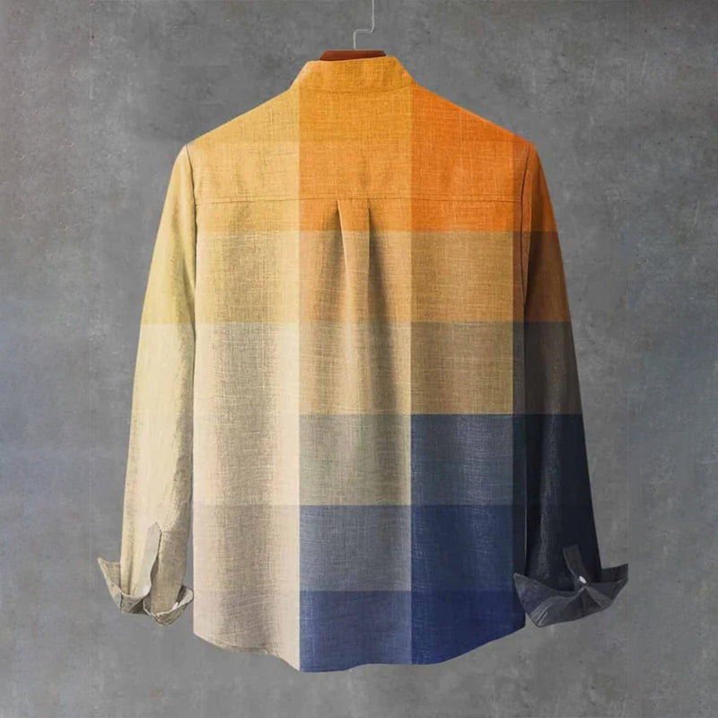 Vintage Yellow Blue Gradient Geometric Abstraction Mosaic Art Print Long Sleeve Shirt