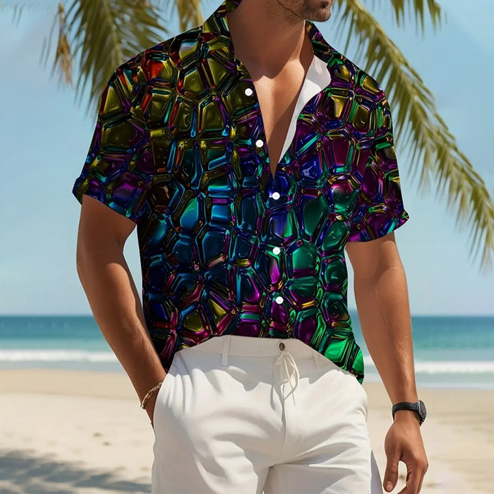 Men's Novelty 3D Geometric Pattern Print Short Sleeve Shirt 2409000370