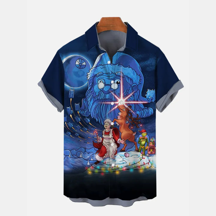 Cartoon Space War Christmas Maid And Reindeer Holy Light Printing Short Sleeve Shirt