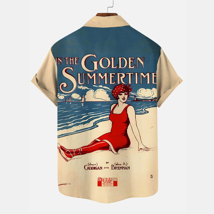 Men's In The Golden Summertime Printed Short Sleeve Shirt