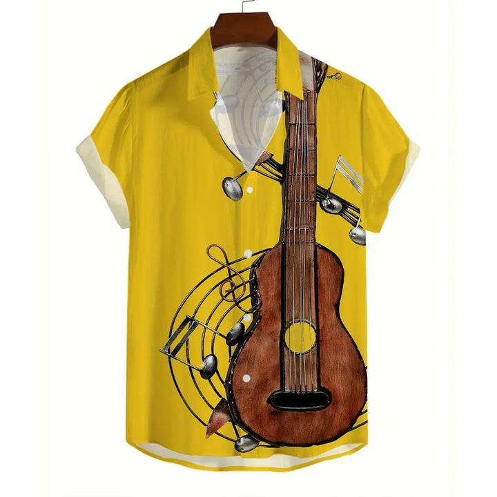 Men's Musical Instrument Print Short-sleeved Shirt