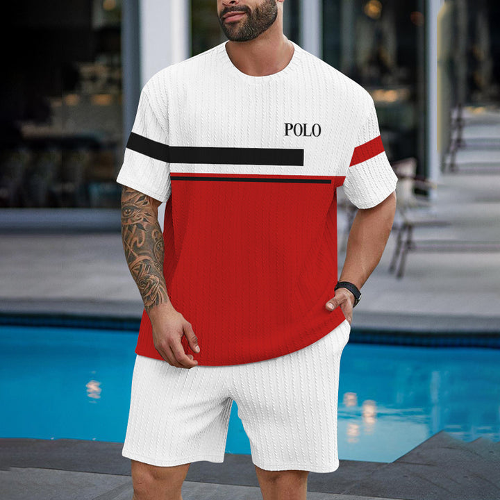 Men's luxury texture Color Block printed short sleeved suit