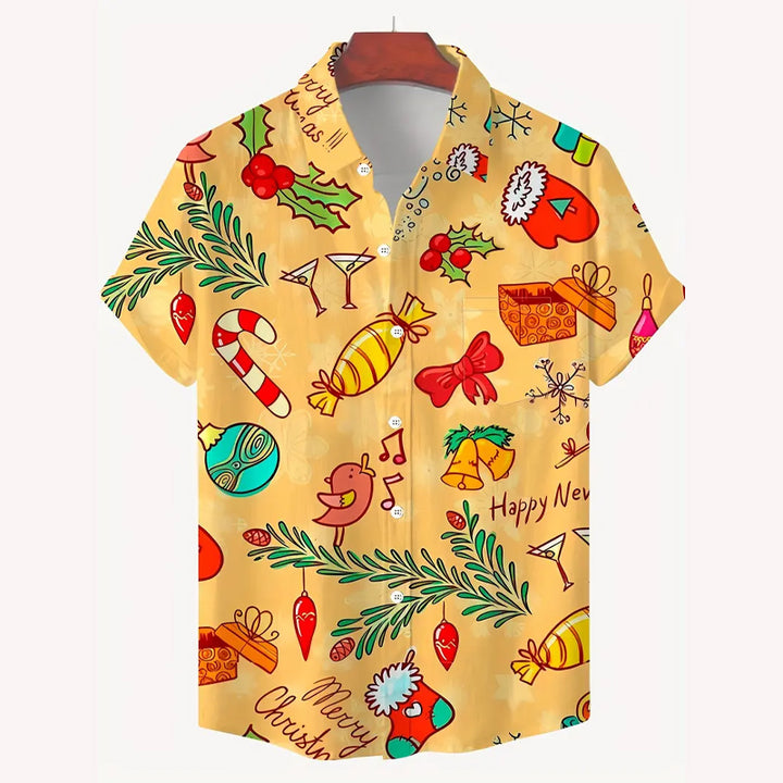 Men's Christmas Cute Candy Print Casual Short Sleeve Shirt