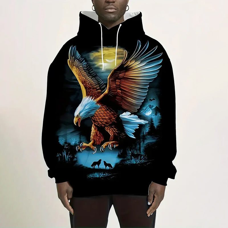 Men's Stylish 3D Eagle Graphic Hoodie