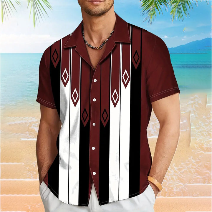 Mens Striped Short Sleeve Hawaiian Short Sleeve Shirt