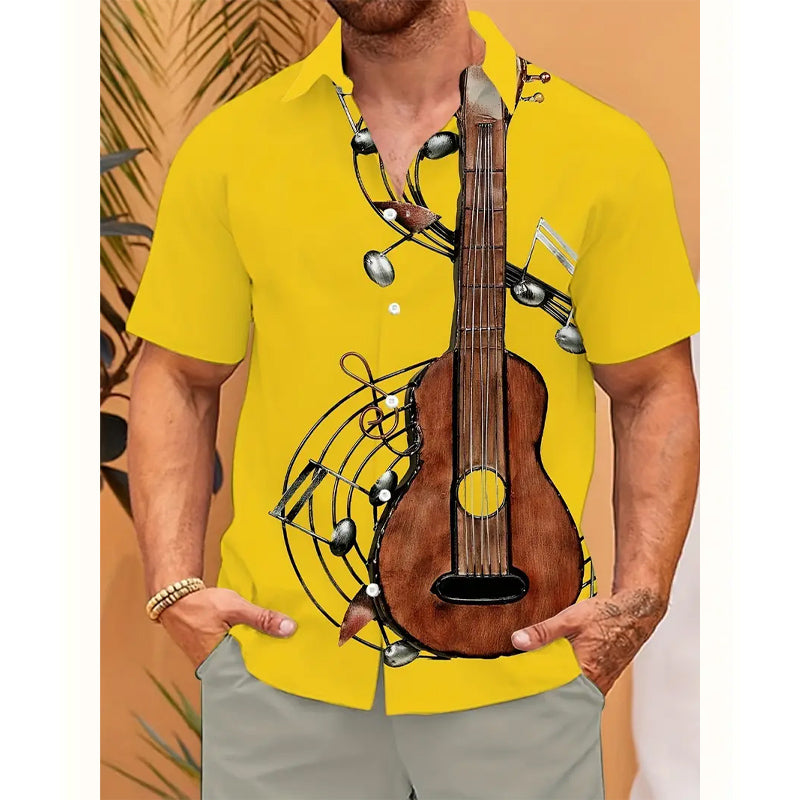 Men's Musical Instrument Print Short-sleeved Shirt