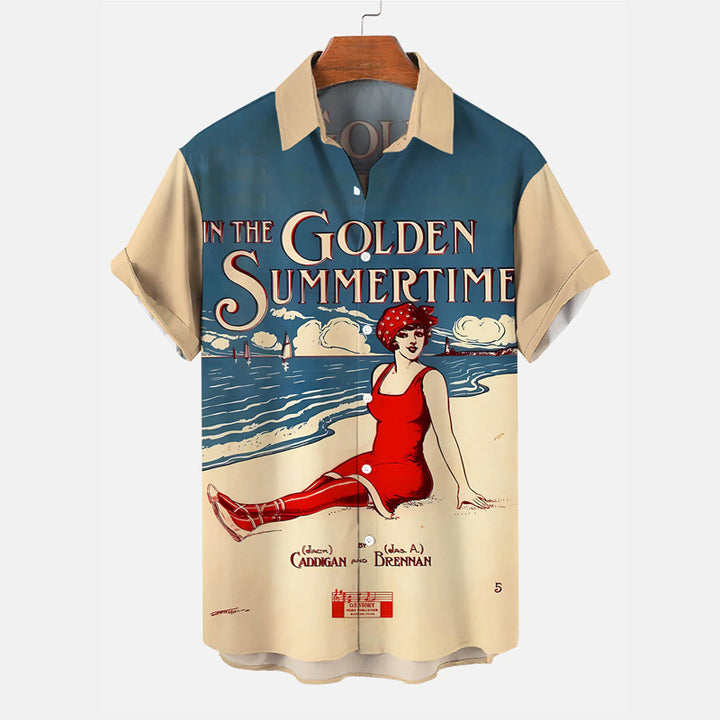 Men's In The Golden Summertime Printed Short Sleeve Shirt