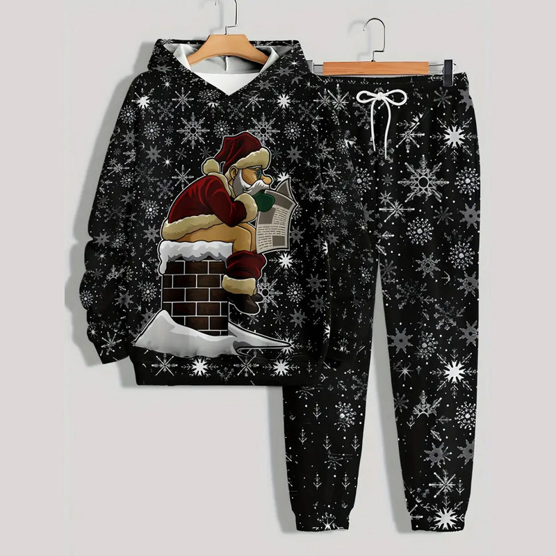 Men's Santa Claus Print Casual Hoodie & Sweatpants Set