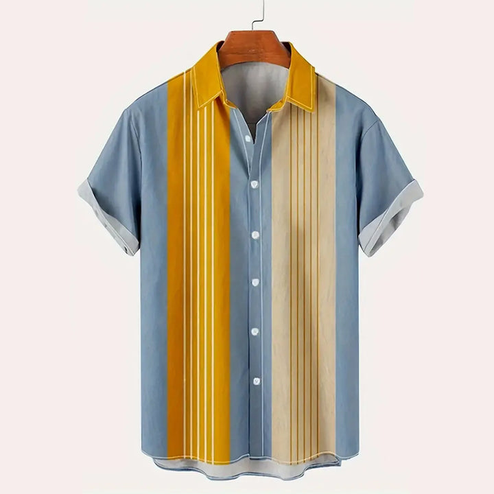 Men's Casual Striped Button Up Short Sleeve Shirt
