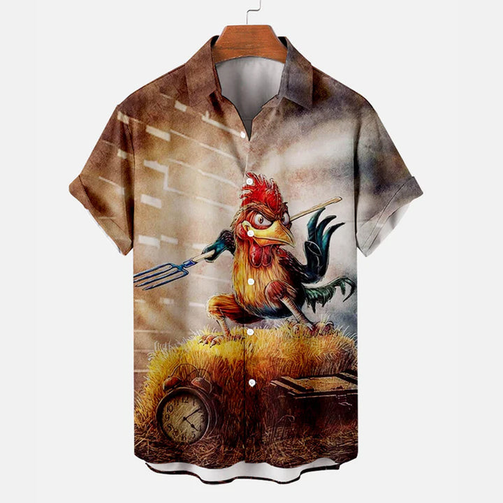 Men's Hawaiian Fun Fighting Chicken Short Sleeve Shirt