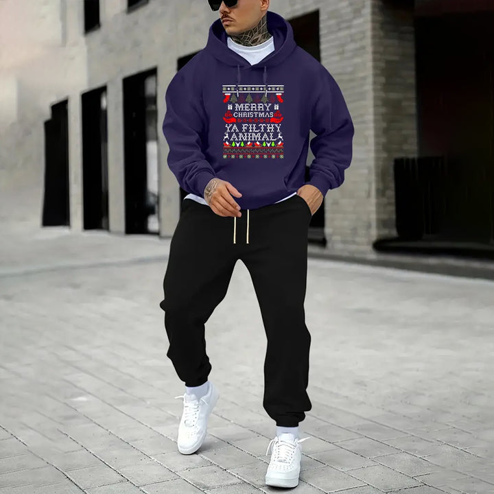 Men's Christmas Cartoon Pattern Hoodie & Sweatpants Set