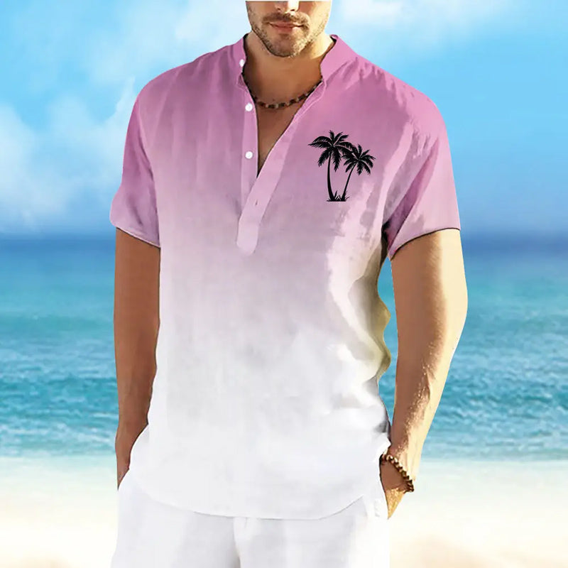Men's Gradient Coconut Tree Print Vacation Shirt