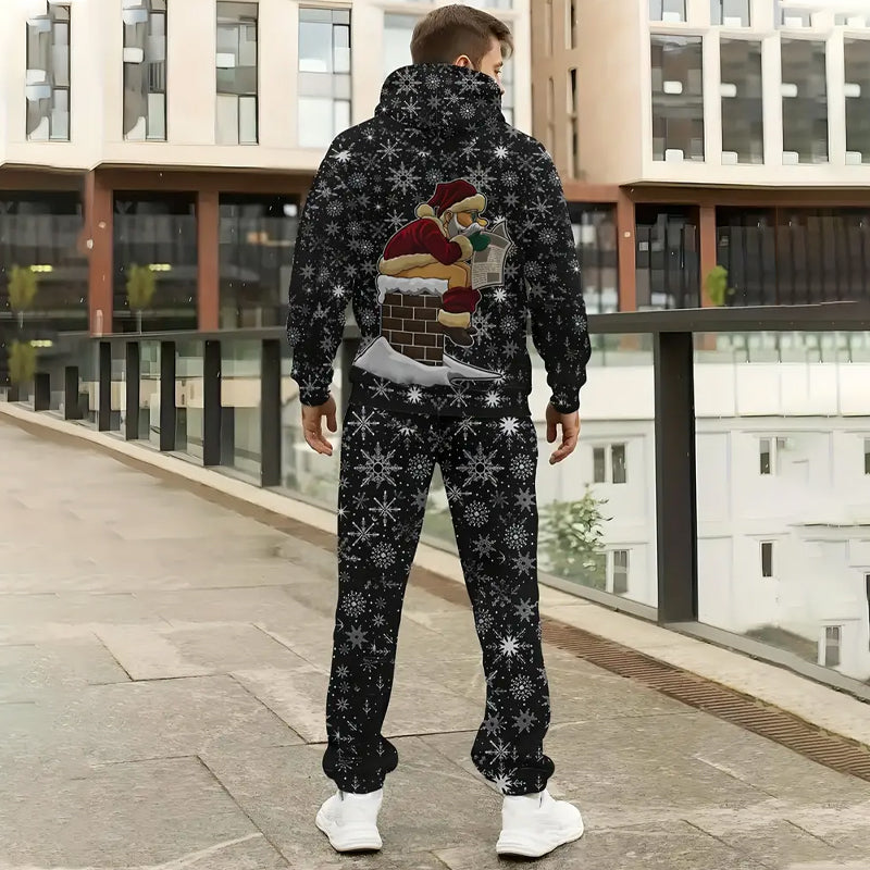 Men's Santa Claus Print Casual Hoodie & Sweatpants Set