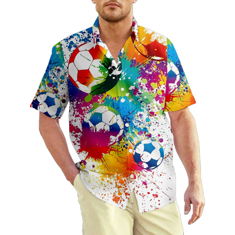 Men's Casual Football World Cup Button Up Shirts 2406000603