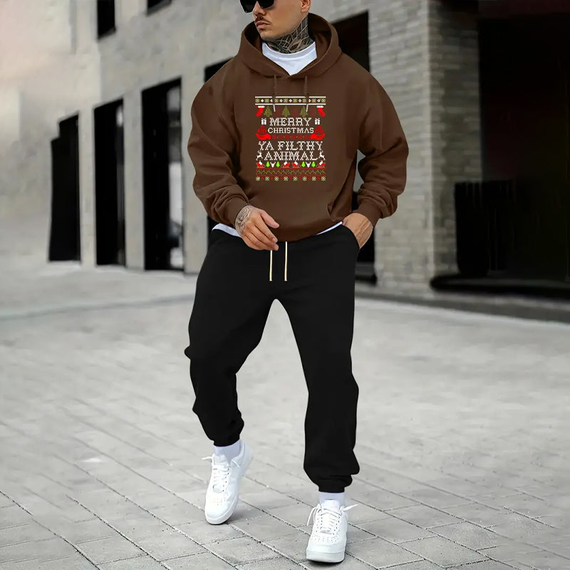 Men's Christmas Cartoon Pattern Hoodie & Sweatpants Set