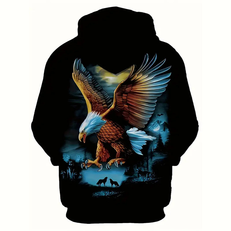 Men's Stylish 3D Eagle Graphic Hoodie