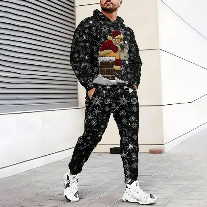 Men's Santa Claus Print Casual Hoodie & Sweatpants Set