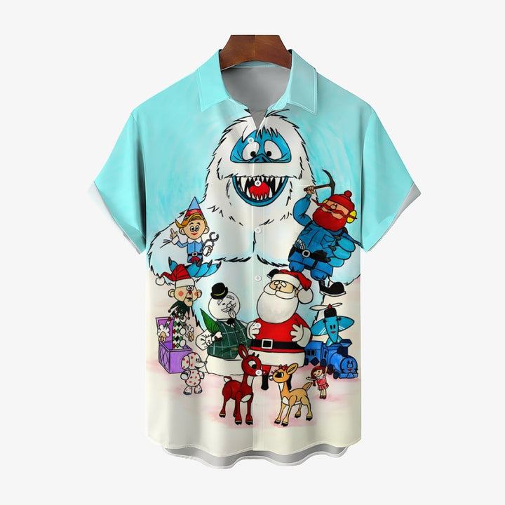 Cartoon Snow Monster Print Casual Short Sleeve Shirt 2412003950