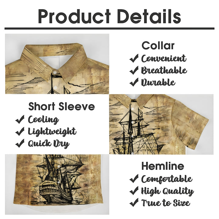 Men's Vintage Sailing Sailboat Print Short Sleeve Shirt 2412006981