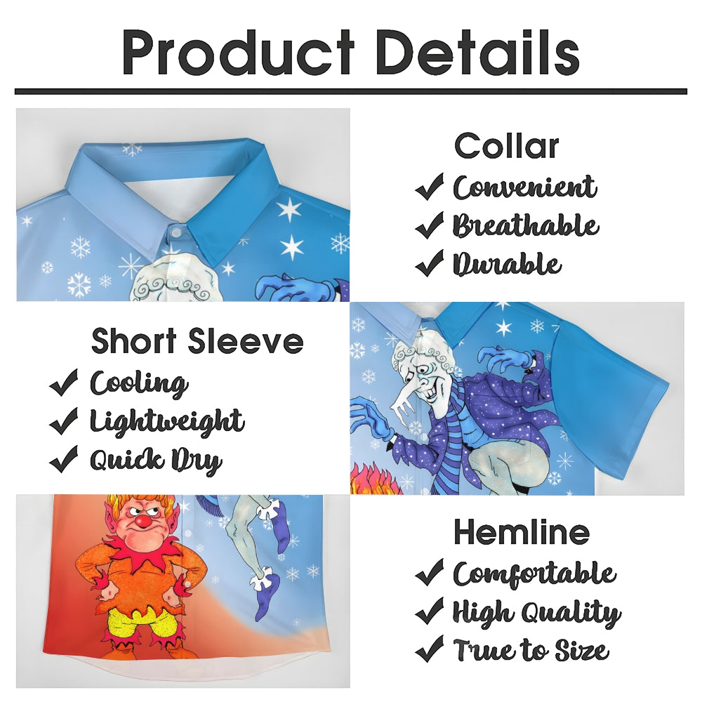 Men's Cartoon Ice and Fire Character Prints Short Sleeve Shirt 2412002821