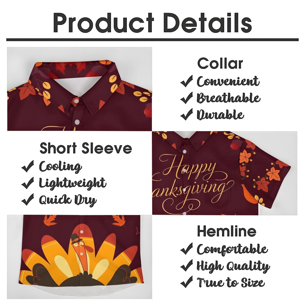 Happy Thanksgiving Turkey Casual Short Sleeve Shirt 2409009545