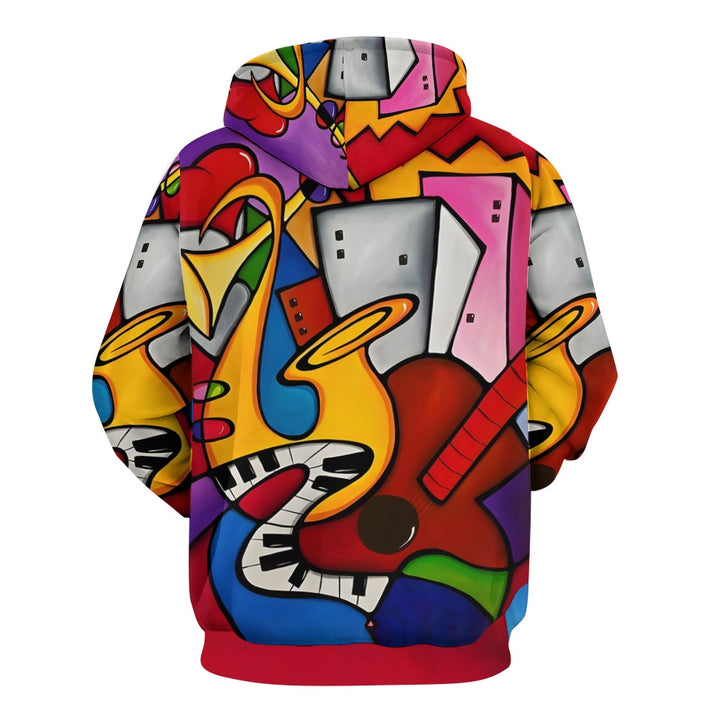 Musical Instruments Abstract Geometric Print Plue Size Printed Hoodies