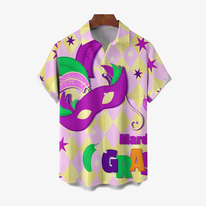 Mardi Gras Mask Geometric Print Casual Short Sleeve Shirt 2412002269