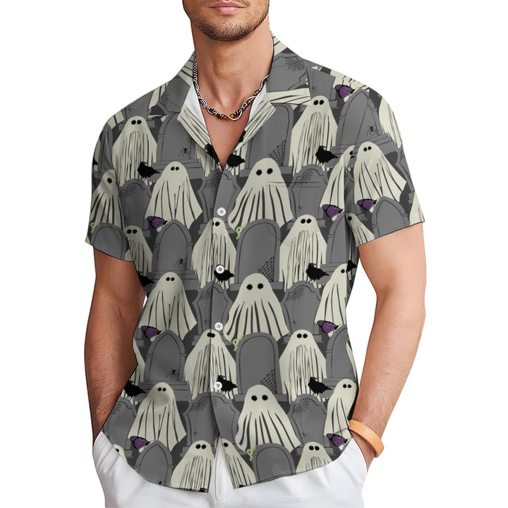 Ghost Halloween Casual Large Size Short Sleeve Shirt 2407004393