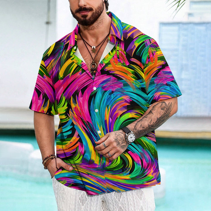 Colorful Texture Spiral Print Casual Large Size Short-Sleeved Shirt 2407001294