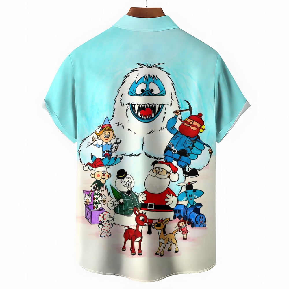 Cartoon Snow Monster Print Casual Short Sleeve Shirt 2412003950